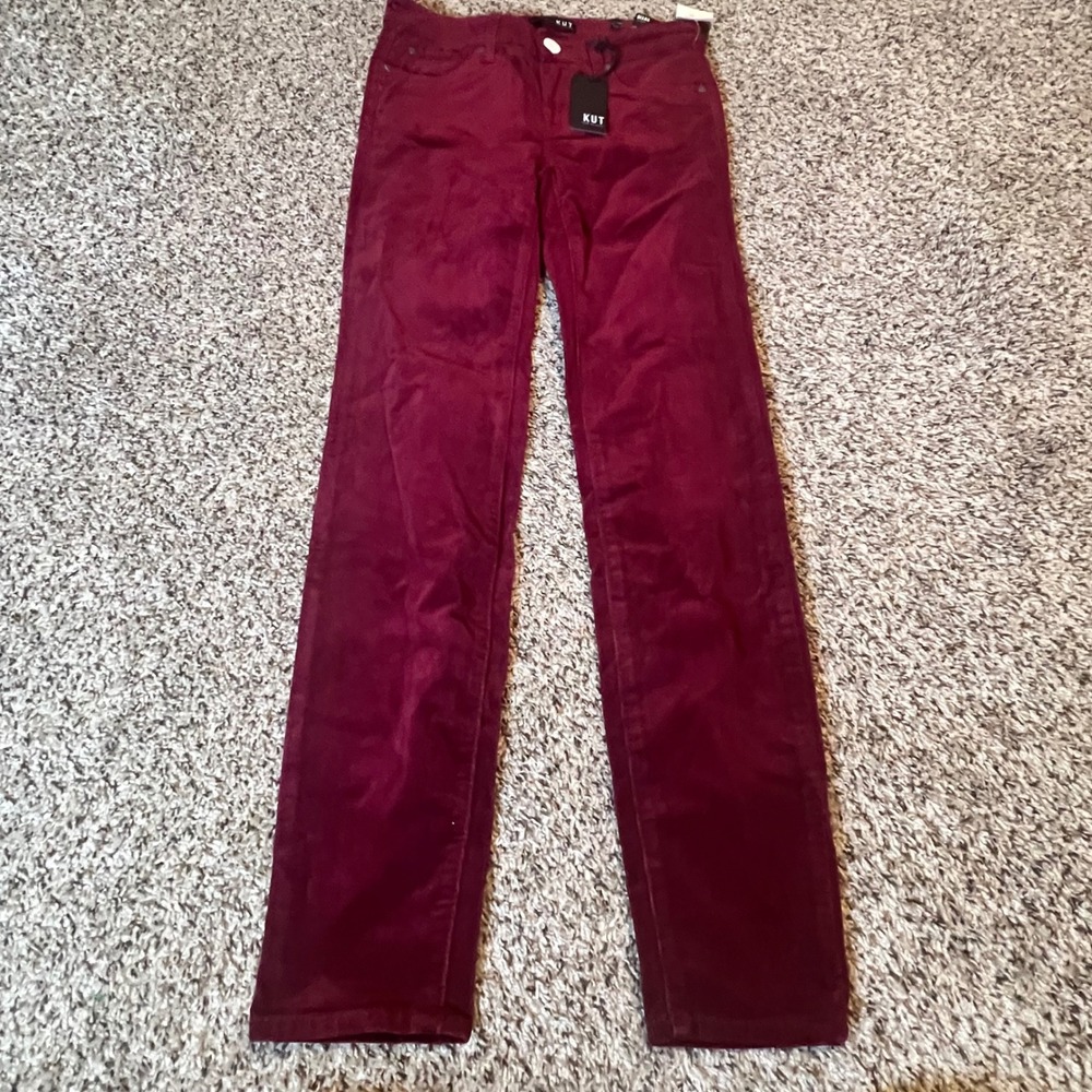 Kut from the Kloth Diana Skinny Corduroy Pants Burgundy Wine‎ Womens 00 New